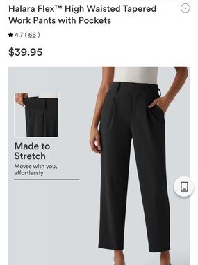 HALARA Black High-Waisted Tapered Work Trousers with Pockets